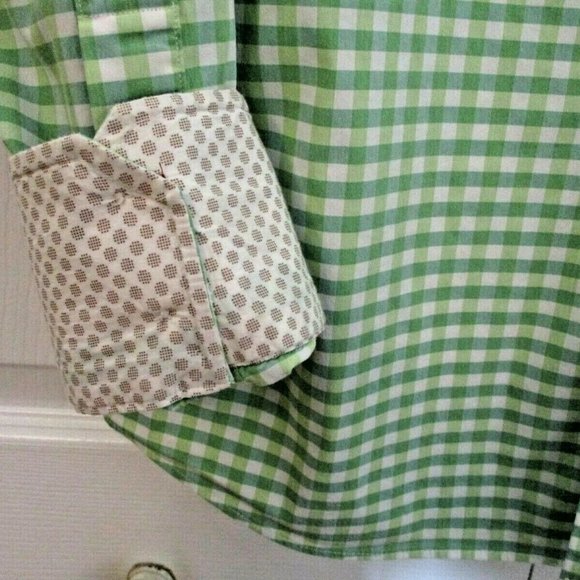 Rufus Button Front Shirt sz M Green Gingham Contrast Cuffs 100% Cotton USA - Picture 6 of 14